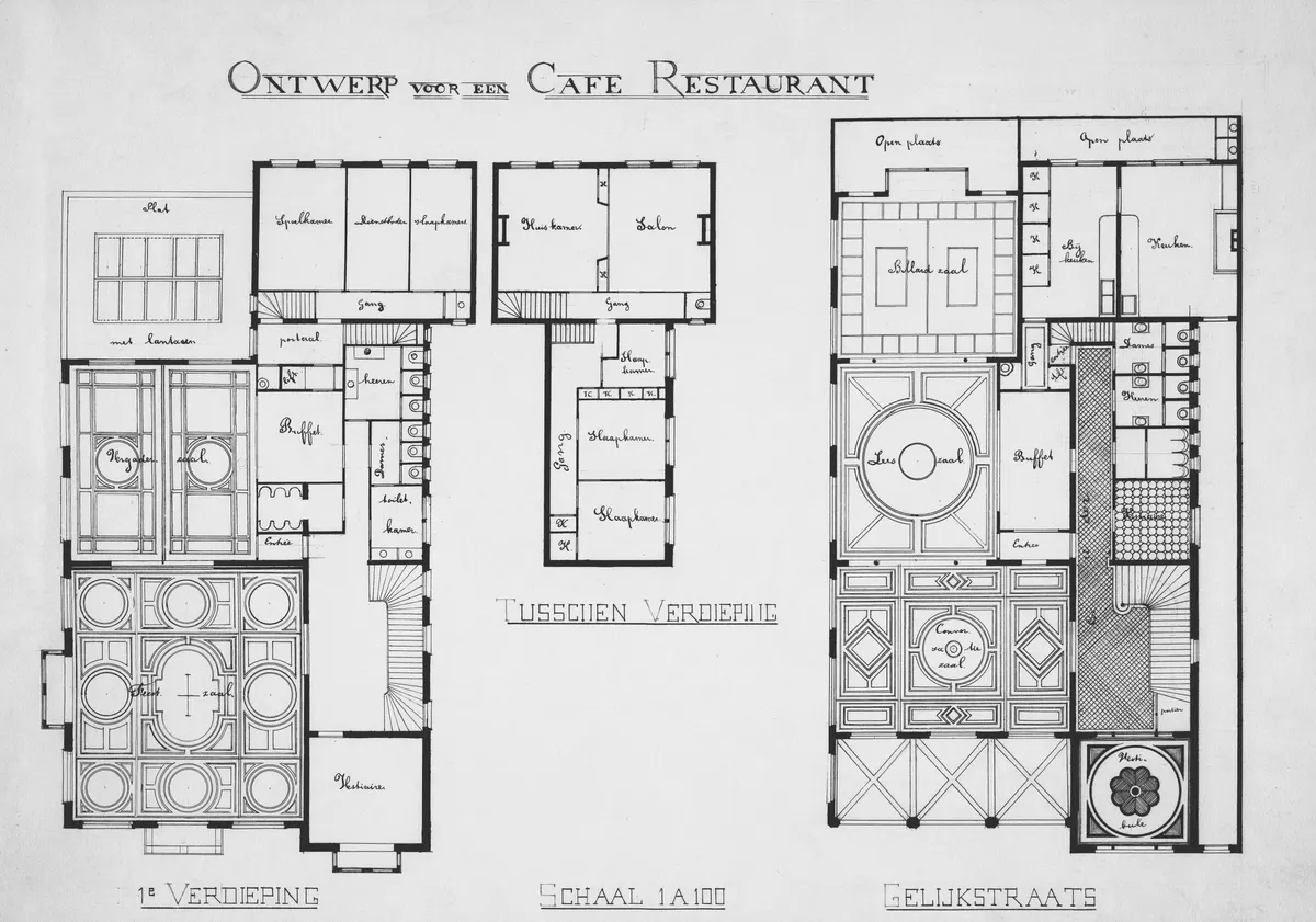 Detailed technical floor plan drawings across multiple levels